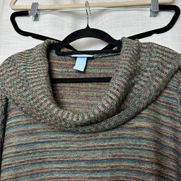 2/$30 Liz & Me Colorful Cowl Neck Sweater Womens 1X Stretch Office Rainbow - Picture 6 of 9